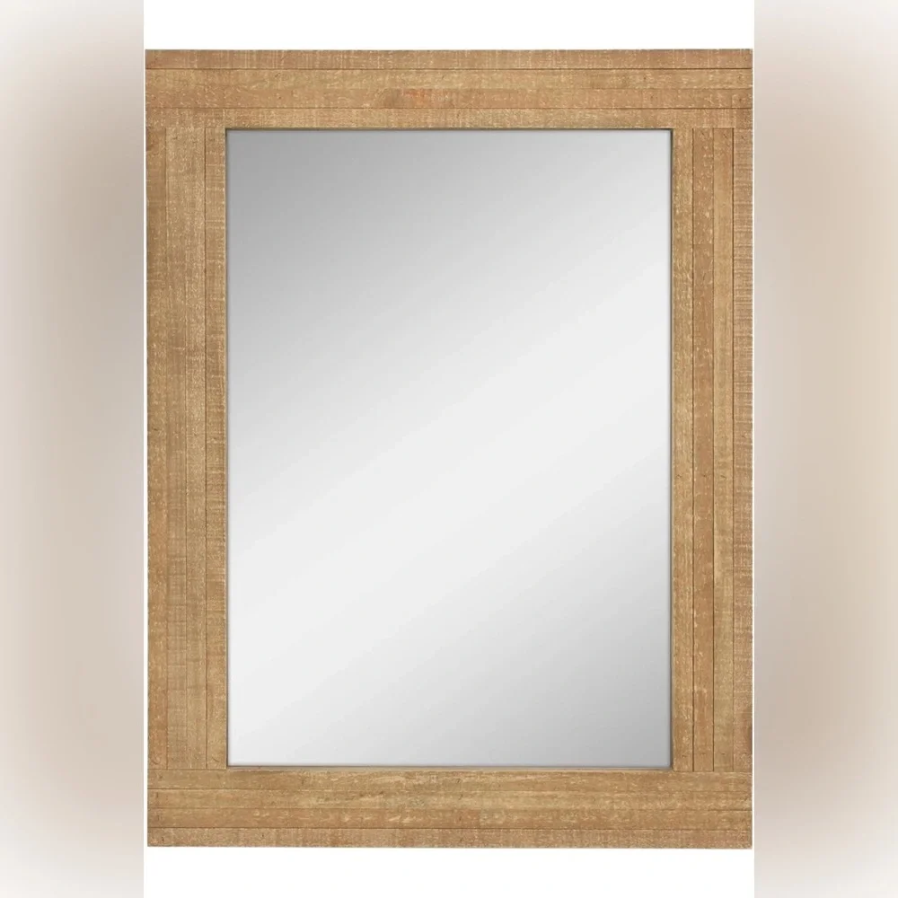 New Pottery Barn Large Boho Rustic Rectangular Wood Frame Wall Mirror 24